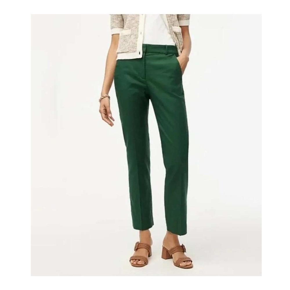 J.Crew Kallie Pant Green Linen Blend Straight Leg Women Size 12 Trousers Work